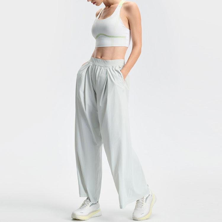 Fila Atletika Jednobarevné Jednoduché Volné Široké Nohy Pletené Sportovní Kalhoty Dámské spodky Měsíční-Stříbrně-Šedá A11W431614F-GN