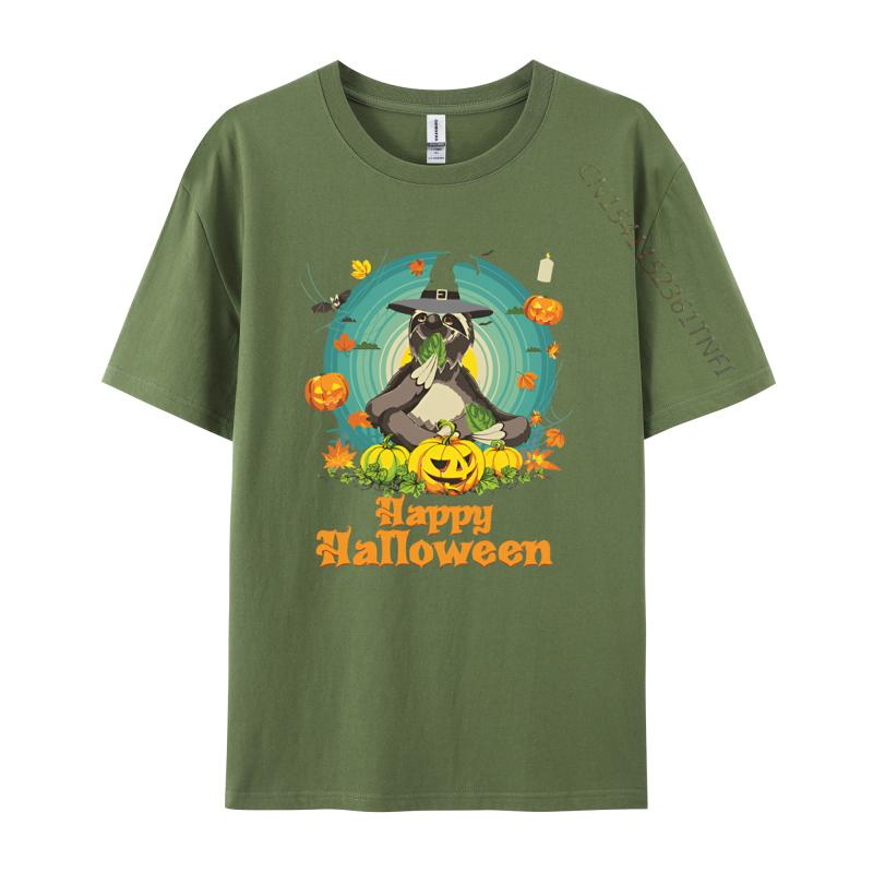 Mens Tshirts Happy Halloween Sloth Dog Pumpkin T Shirt Cotton Cool Tees For Men Loose Tops Tees