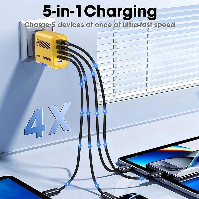 240W 5-in-1 GaN USB-C-Ladegerät Schnellladung EU/US-Stecker Wandladegerät Für iPhone Samsung Xiaomi Typ-C-Handy-Ladegerät Netzteil