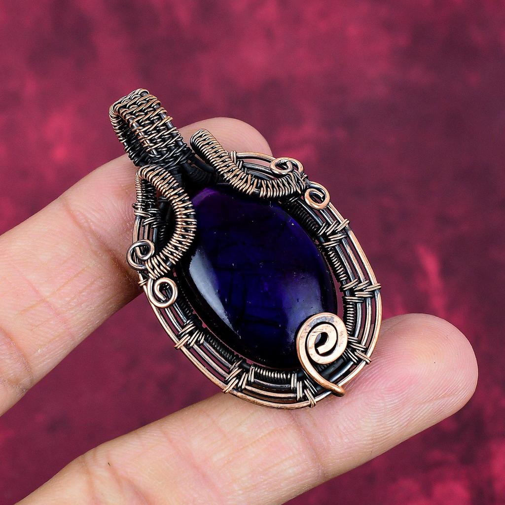 Purple Fire Labradorite Pendant Handmade Copper Wire Wrapped Gemstone Jewelry