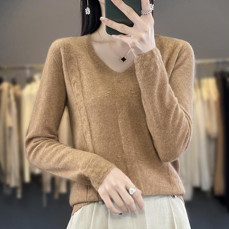 Spring Knitted Sweater, Pullover, V-neck Base Layer, Plush Sweater for Women