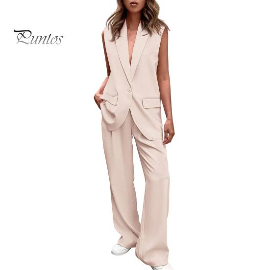 

2 шт./компл. женское пальто и брюки, комплект с лацканами на одной пуговице, кардиган средней длины, куртка без рукавов, широкие брюки с высокой талией, прямые брюки, женские формальные брюки для поездок на работу M абрикосовый