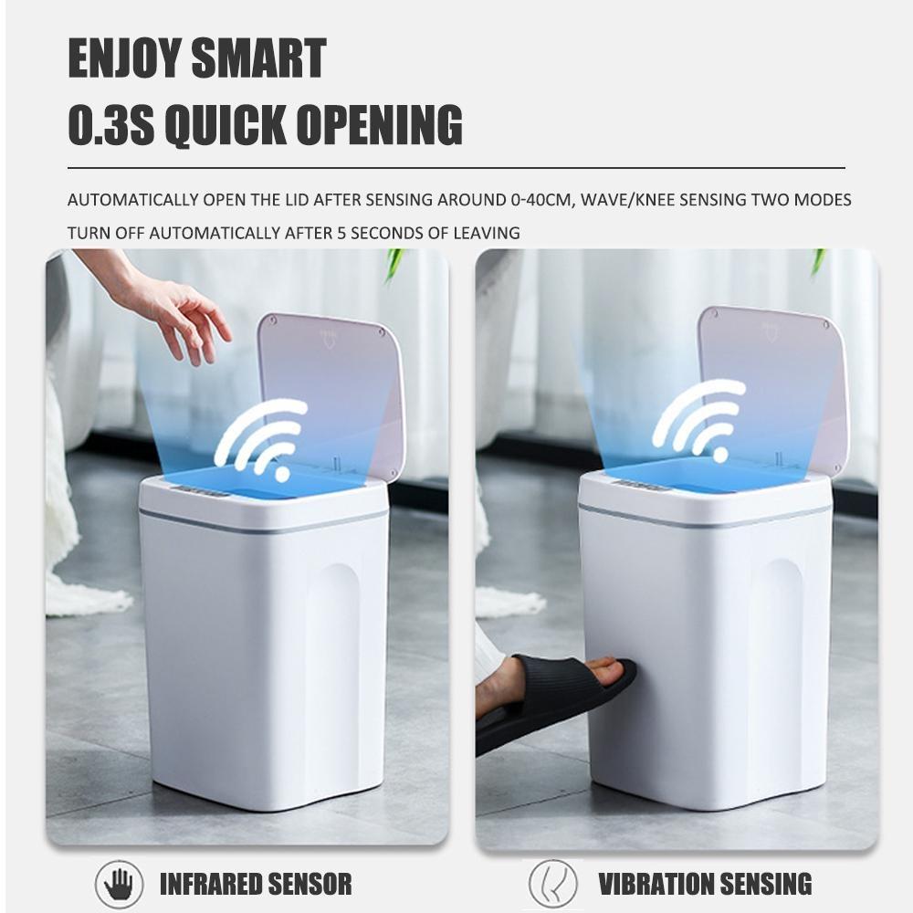 Cestino della spazzatura intelligente automatico senza contatto per bagno, WC, soggiorno, sensore wireless, bidone per rifiuti domestici, USB o a batteria
