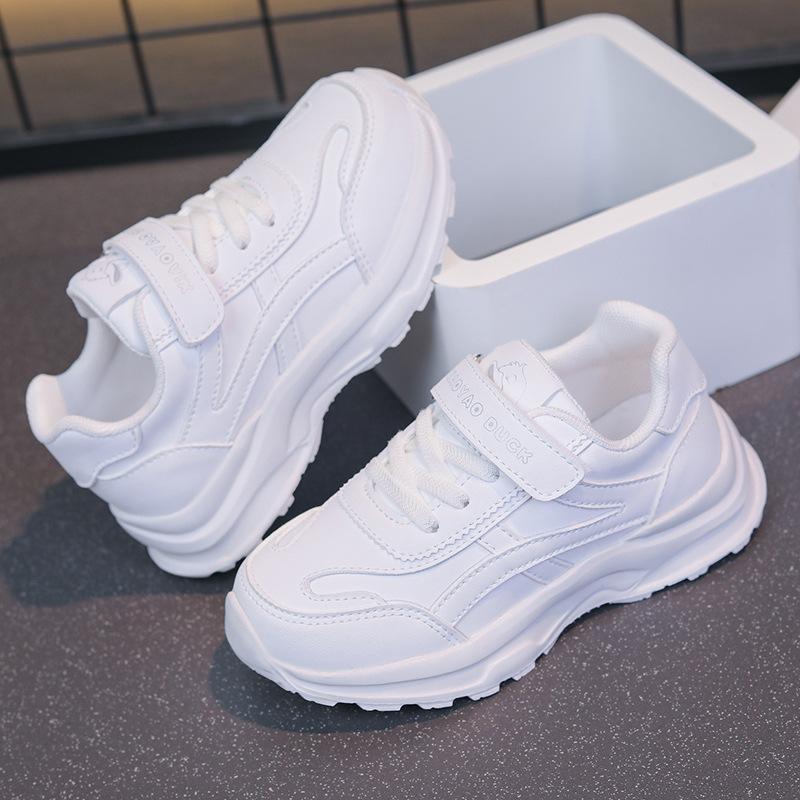 Children's Sports Shoes 2025 Spring and Autumn Girls' Little White Shoes Versatile Primary School Students' Leather Pure White Boys' Sports Shoes