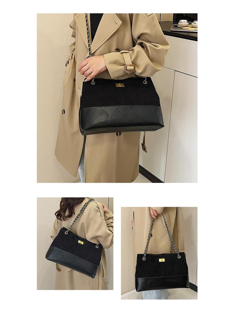 Women's Luxury Argyle Chain Underarm Tote Bag - Mielard Color Block, Large Capacity, Commute Style.