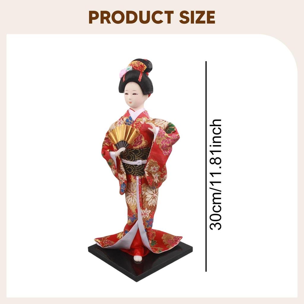 Japanese Geisha Doll Resin Figurine Standing Kimono Lady Sculpture for Home Shelf Office Decoration