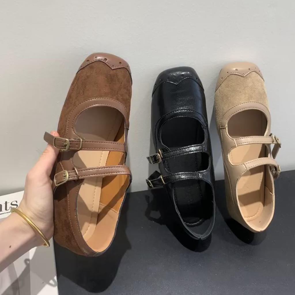 Sheepskin Version~ British Mary Jane Shoes, Small Leather Shoes, French Versatile and Comfortable Square Head One-word Belt Design Women's Single Shoe