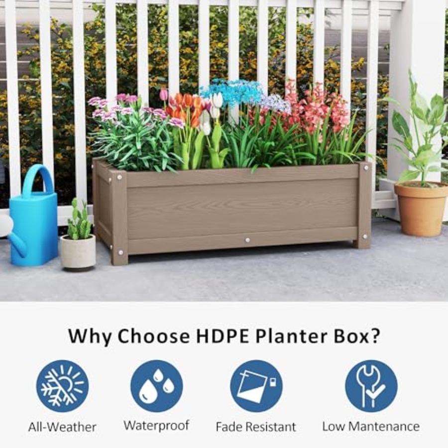 HDPE Raised Planter Box Outdoor Rot-Resistant and Non-Cracking Rectangle Planter 29.5 14.4 9.8 In Brown with Drainage Holes for