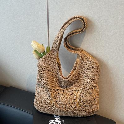 Grande Borsa da Spiaggia in Paglia con Cerniera Borsa a Spalla Estiva Borsa a Mano Borsa Hobo Borsa a Tracolla per Donna Viaggio Vacanza