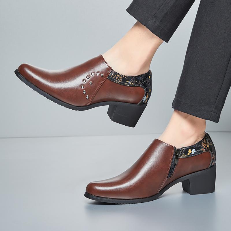 Summer Zipper Pointed Leather Shoes Fashion Rivet Cuban Shoes Casual Business Dress Shoes