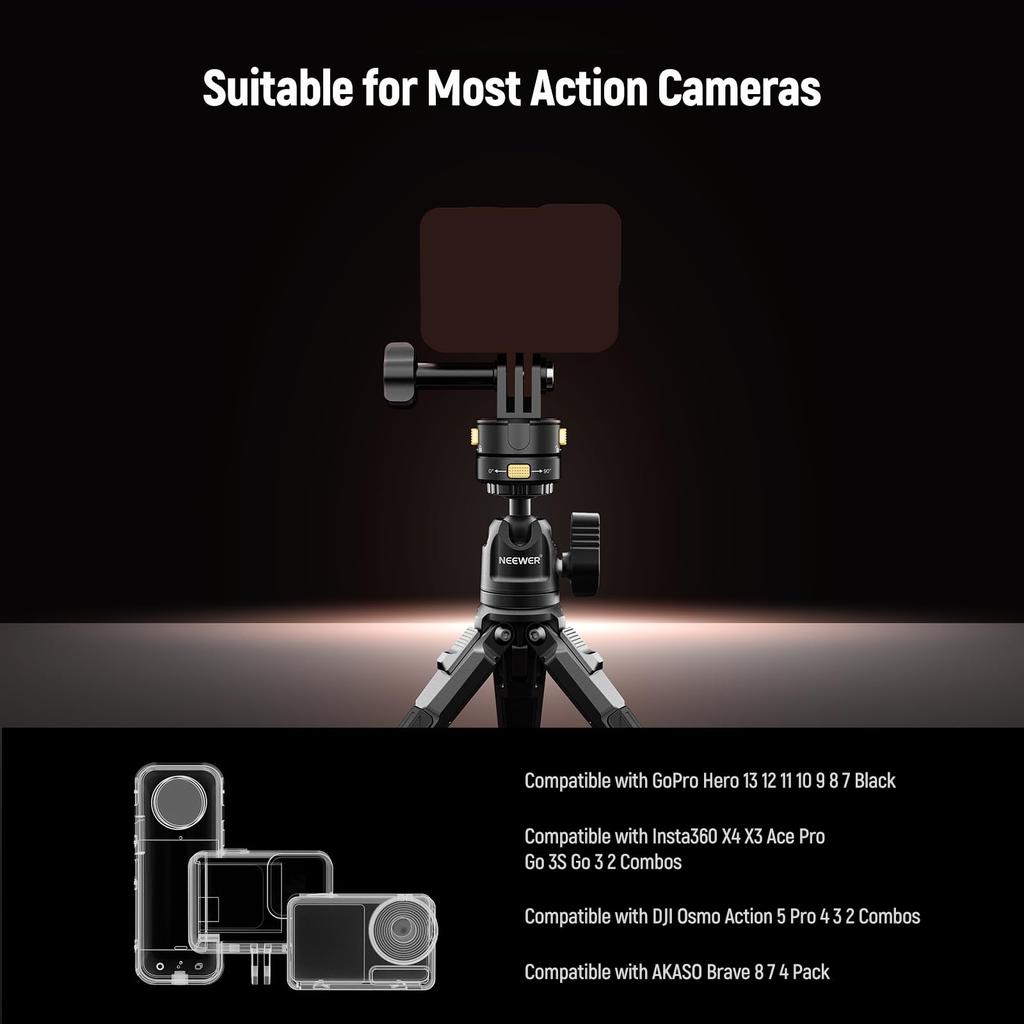 NEEWER Action Camera Mount Compatible with Hero 11 DJI Osmo Metal Magnetic Quick Release Mount with Screw and Folding Fingers for POV Photography