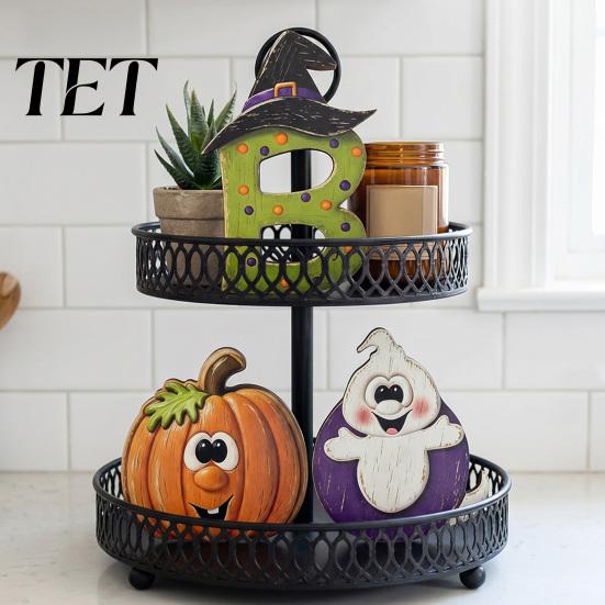 Ghost Letter Sign for Home Halloween Wooden Ornament, Retro Solid Ghost/Letter/Pumpkin Sign, Tabletop Wood Holiday Shelf Sitter Centerpiece Decoration