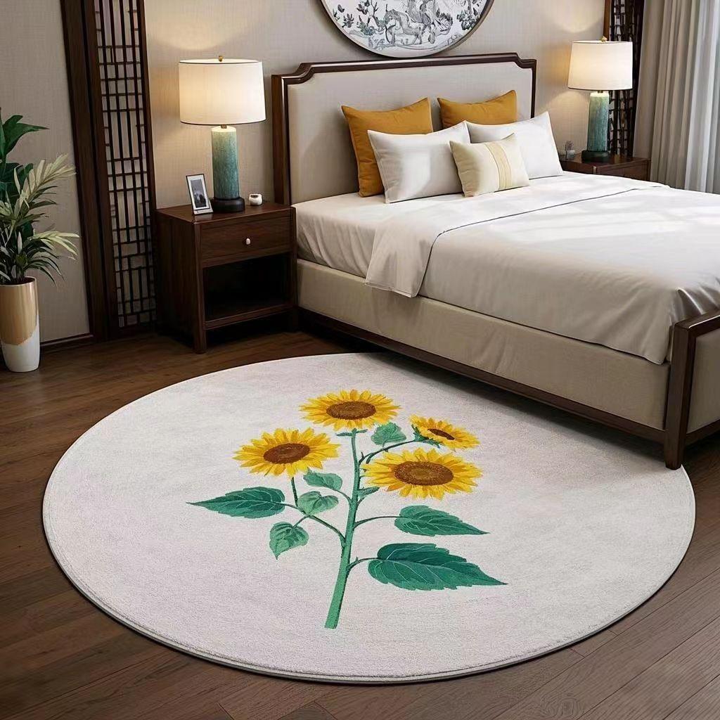 

Подсолнух Узор Декор Спальни Круглый Ковер Толстые Плюшевые Ковры для Гостиной Пушистый Мягкий Прикроватный Коврик Домашний Моющийся Напольный Коврик 80x80CM