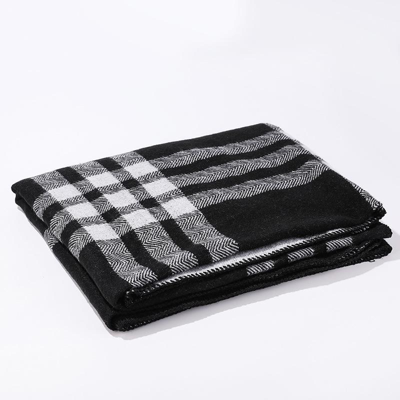Solid Color Striped Shawl Cardigan: Warm, Versatile Imitation Cashmere Scarf for Autumn and Winter