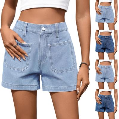 High Waist Denim Shorts for Women Casual Loose Fit Jean Shorts with Front Pockets Button Zip Closure Summer Style