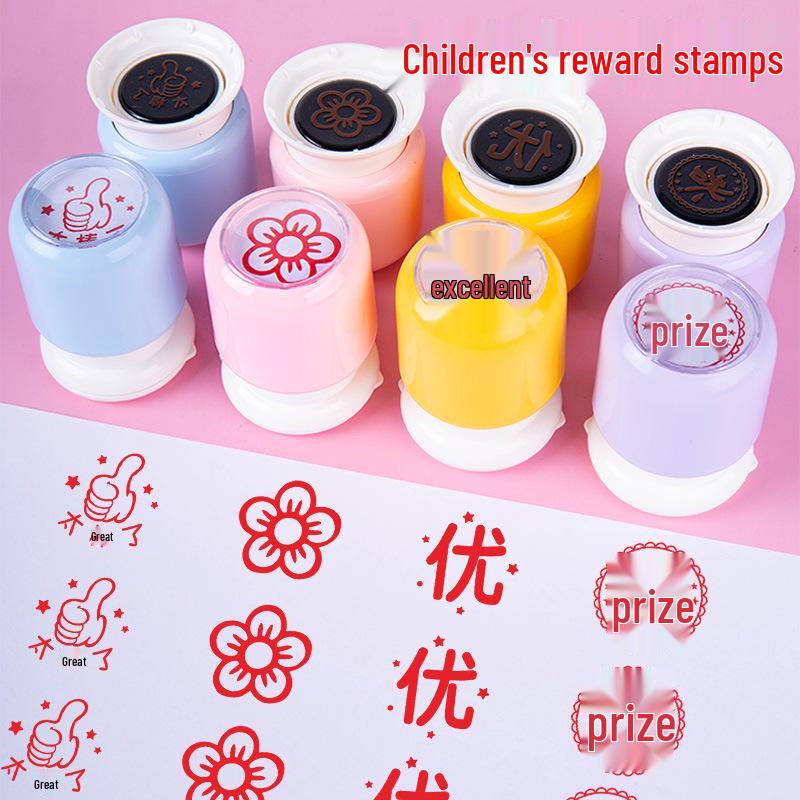 Kinder-Cartoon-Belohnungsstempel für Lehrer: Kleines Rotes Blumendesign zur Hausaufgabenkorrektur im Kindergarten & in der Grundschule