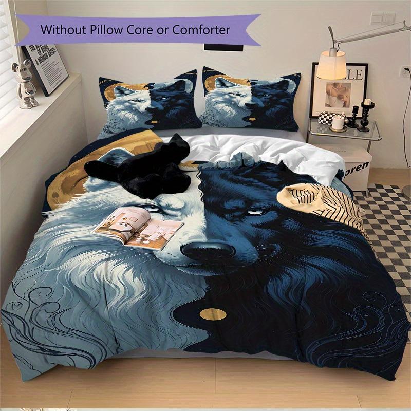 3pcs Wolf Moon Soft Comfortable Bedding Set, For Bedroom, Guest Room And Dorm, All - Season Use, High-Definition Printing135