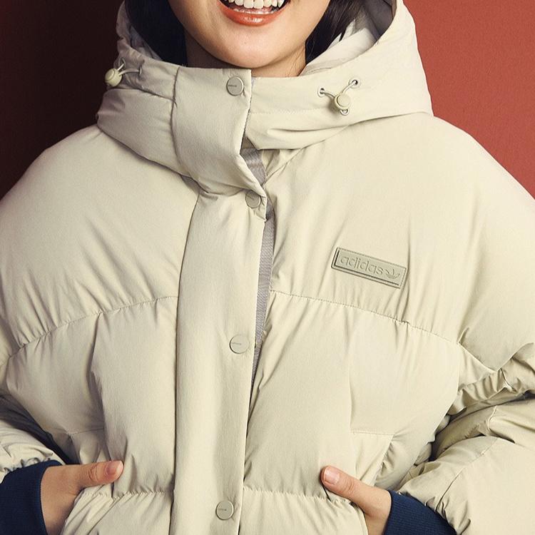 Adidas Originals Trefoil Series Outdoor Sports Casual Simple Warm Hooded Down Jacket Women Jacket Light-Sesame Earth-Gray JD3786