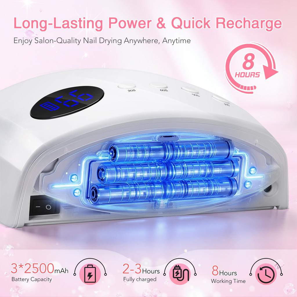 DianaBeauty UV LED Nail Lamp Rechargeable Cordless Nail Dryer with 4 Timing Modes UV Light for Manicure with 7500mAh Battery