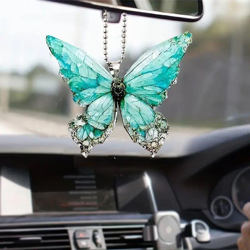 Crackle Green Elegant Butterfly Acrylic Car Accessory Decorative Hanging Gift Idea