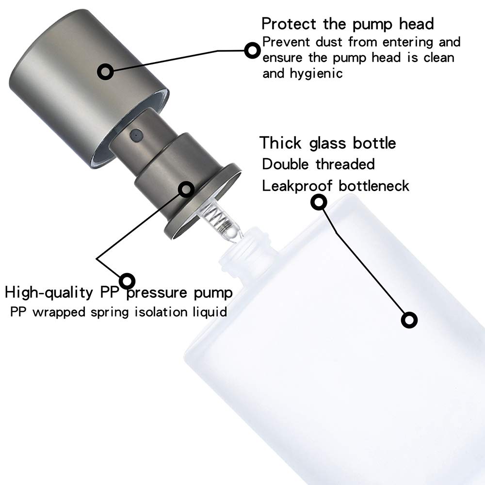 2pz+4 Accessori 50ml/1.69 Oz Flacone Spray Vuoto in Vetro Satinato Atomizzatore per Profumo con 4 Erogatori per Profumo