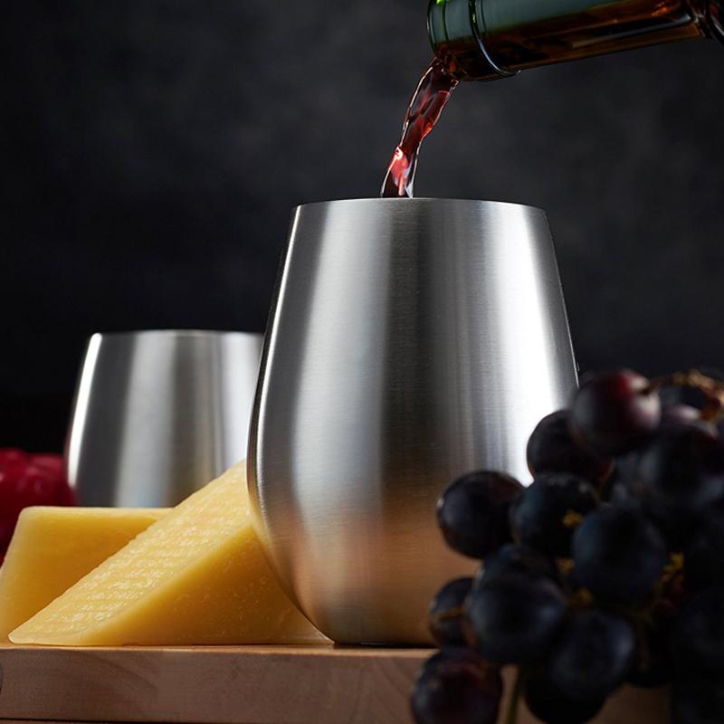 2 Stück Edelstahlbecher Bierkrug Weintumbler Große Bierbecher Cocktail- Weingläser Eiförmig Groß Kühl Metall Outdoor Trinkgeschirr