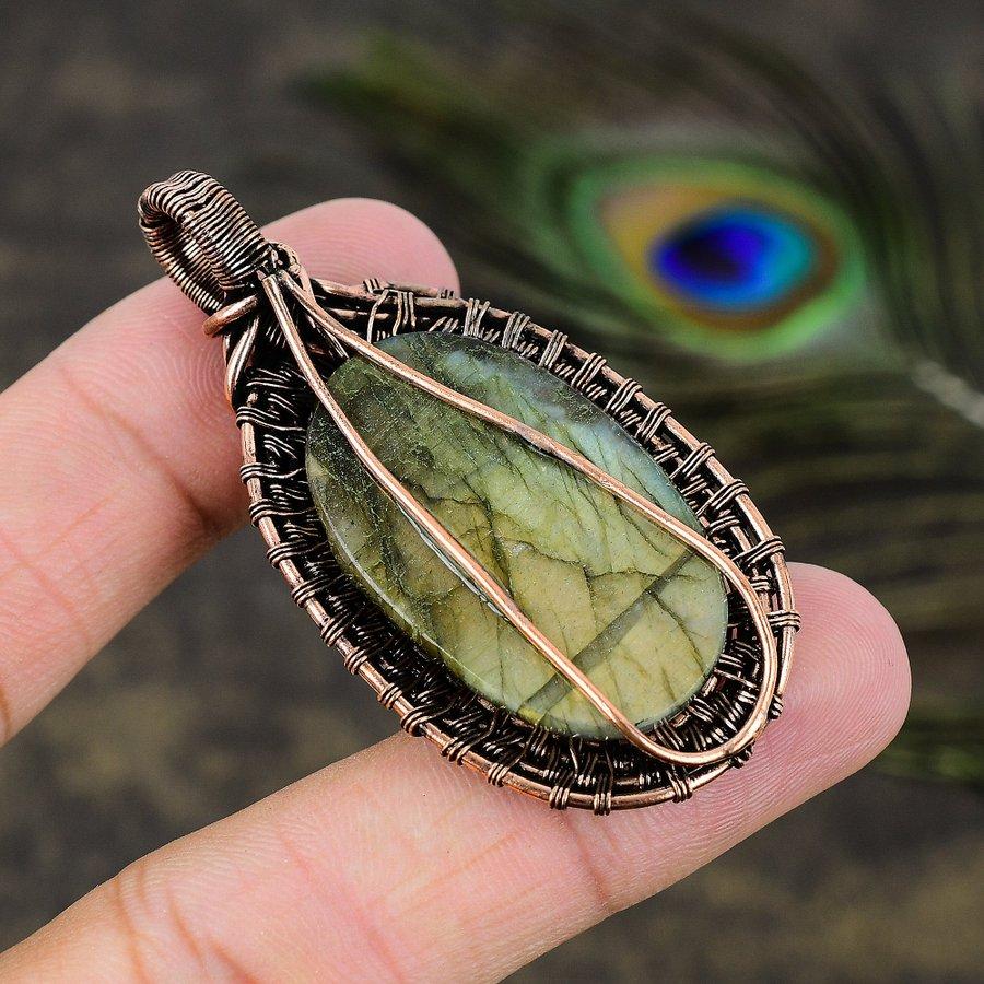 Labradorite Gemstone Copper Wire Wrap Jewelry Pendant 2.36