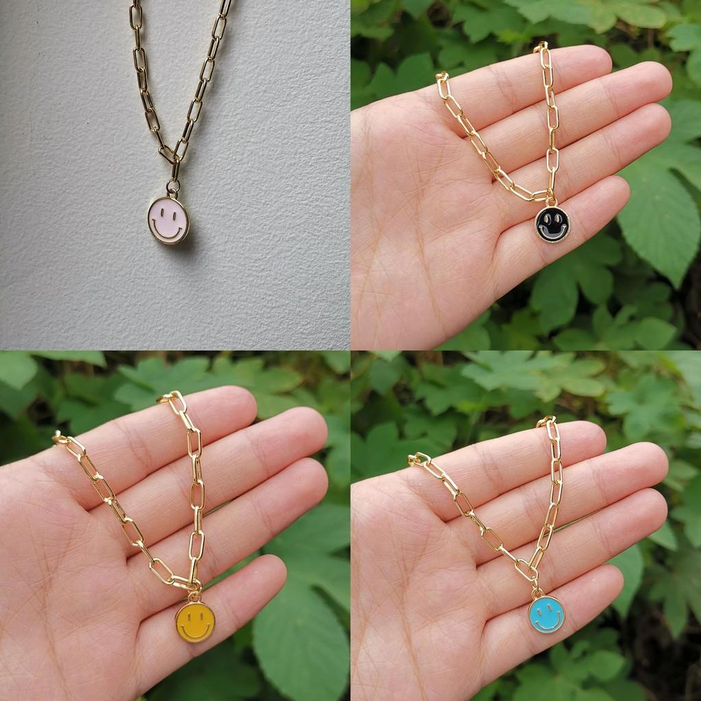 Trendy Alloy Smiley Face Necklace With Colorful Geometric Design For Stylish Fashion