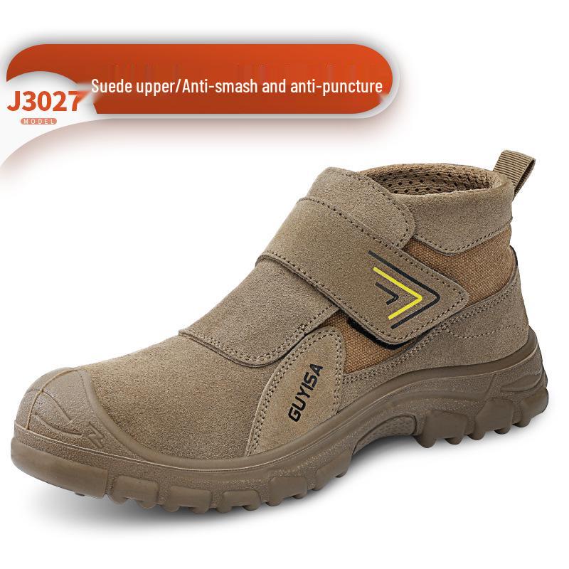Men's Steel Toe Slip-On Suede Safety Shoes - Anti-Smash, Anti-Puncture, Ideal for Summer Welders