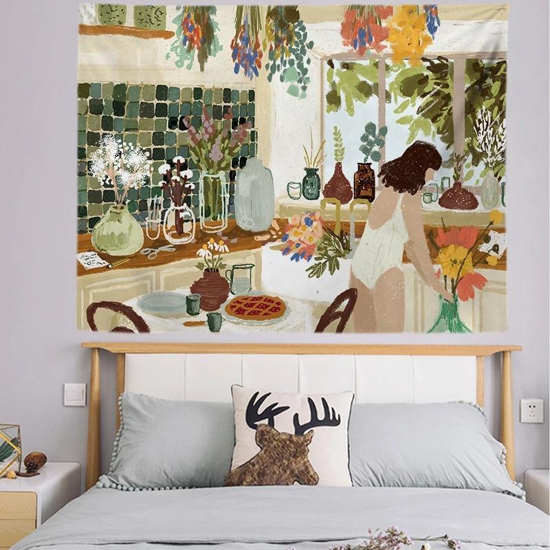 Böhmischer Stil Wohnen Illustration Dekorative Wandteppich Heim Wanddekoration Büro Wohnzimmer Wandteppich