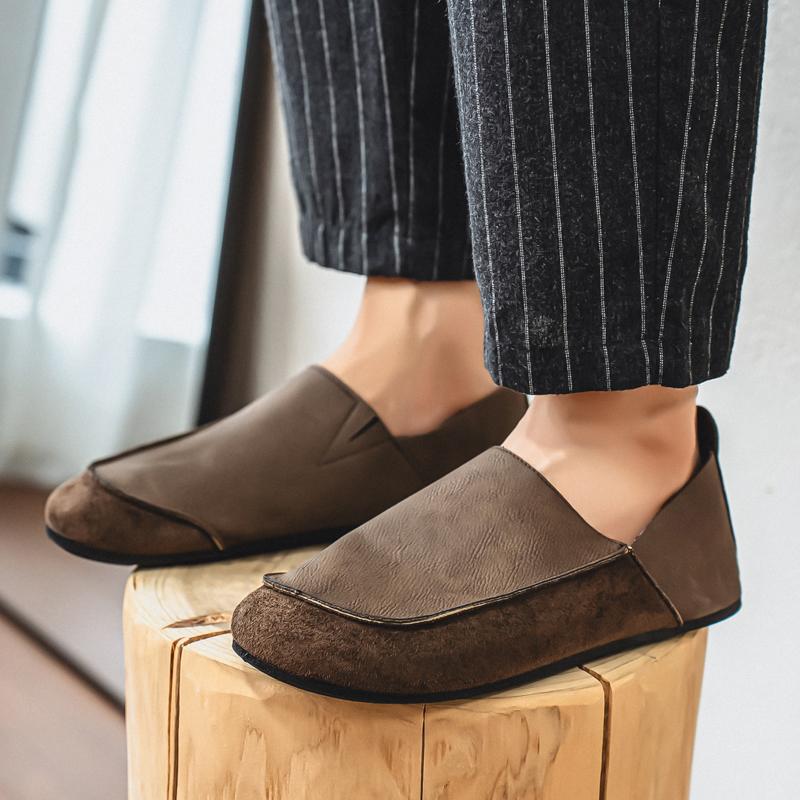 Men’s Retro Moccasins Shoes Fashion Casual Slip On Flats Driving Shoes Black Khaki Wide Head Shoes Plus Size