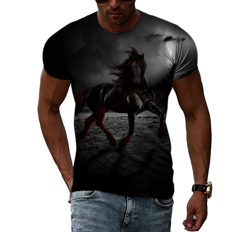 Trend Cool Style Animal Horse Graphic T Shirts Men Summer Fashion Personality Round Neck T-shirt Hip Hop 3D Print Harajuku Tee