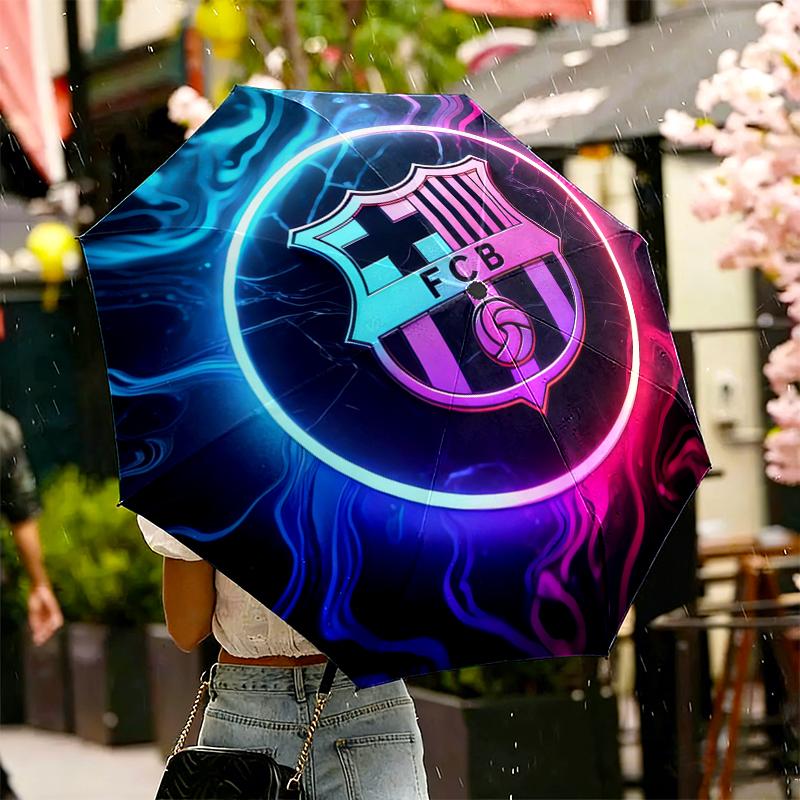 1pc Sturdy 8-Bone Auto Umbrella, Barcelona FC Umbrella, Digital Printed, Foldable Umbrella for On-the-Go Outdoor Use