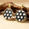 Retro Cute Polka Dot Color Block Earrings: Japanese-Korean Leather & Alloy Studs for Women