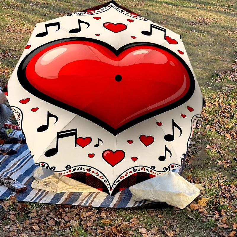 1pc Heart Music Automatic Open/Close Umbrella Compact Folding Umbrella with 8-Rib Shaft for Women/Men, Elegant Birthday1312S
