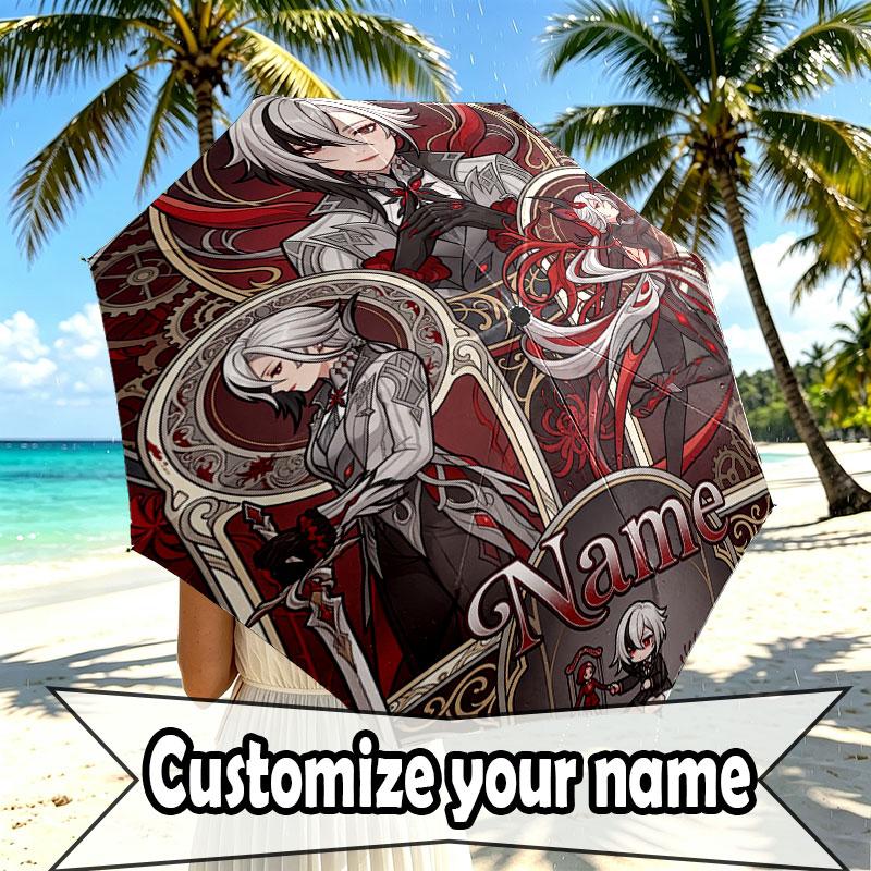 Custom Name Personalized Genshin Impact Print Umbrella, Auto Open Close, 8‑Rib Sturdy Frame, Commute Camping Hiking Use, Birthday Gift