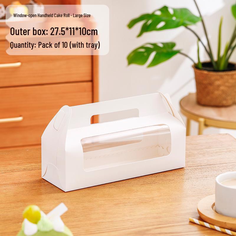 Swiss Roll & Mousse Dessert Packaging Box with Hand-Carry Feature for Whole and Half Rolls