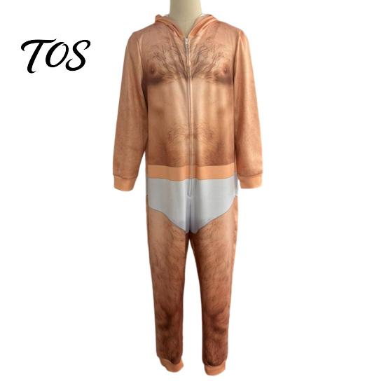 Creative Costumes for Drag Events Funny Dad Bod Jumpsuit, Ugly Christmas One-Piece 3D Printed Hoodie Comfortable Loungewear Parties Romper Men,