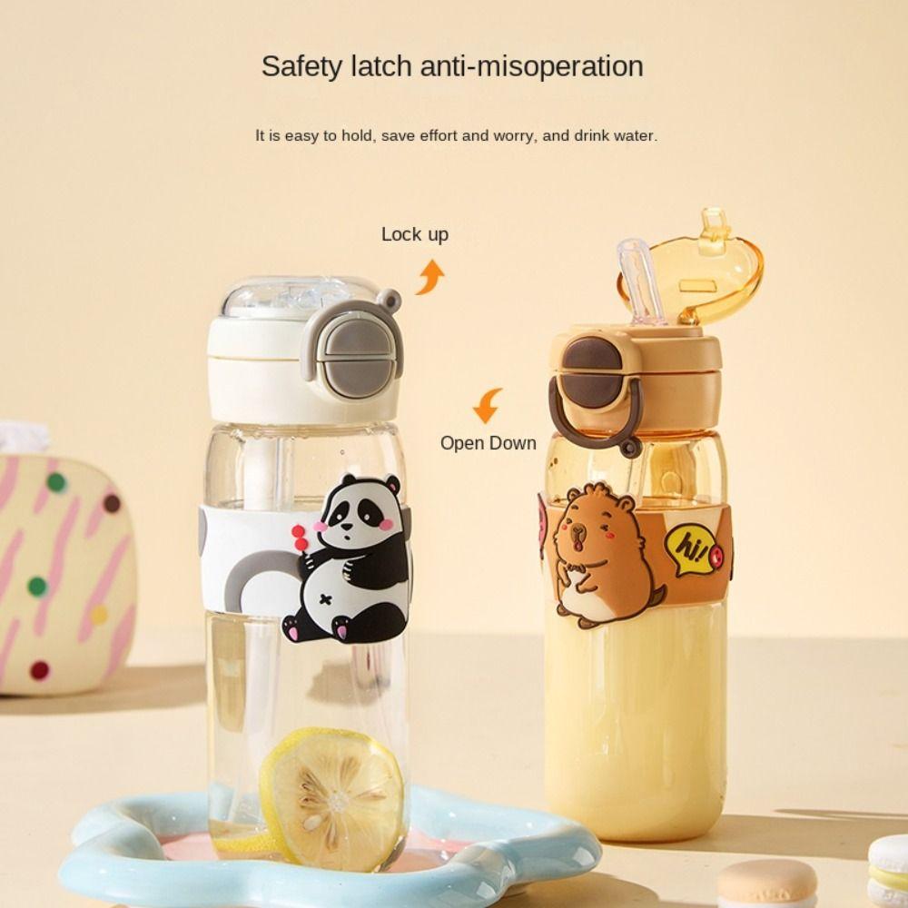 With Straw Cartoon Plastic Water Bottle BPA Free Cute Drinking Bottle  Kids Student