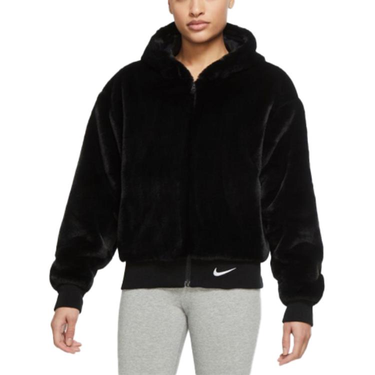 Nike Women'ss Sportswear Essential Faux Fur Jacket Asia Sizing Black DD5117-010