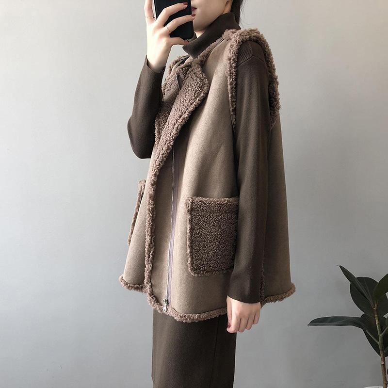 Gilet da donna autunno e inverno, morbido e comodo, da indossare su entrambi i lati, con tasche in tinta unita