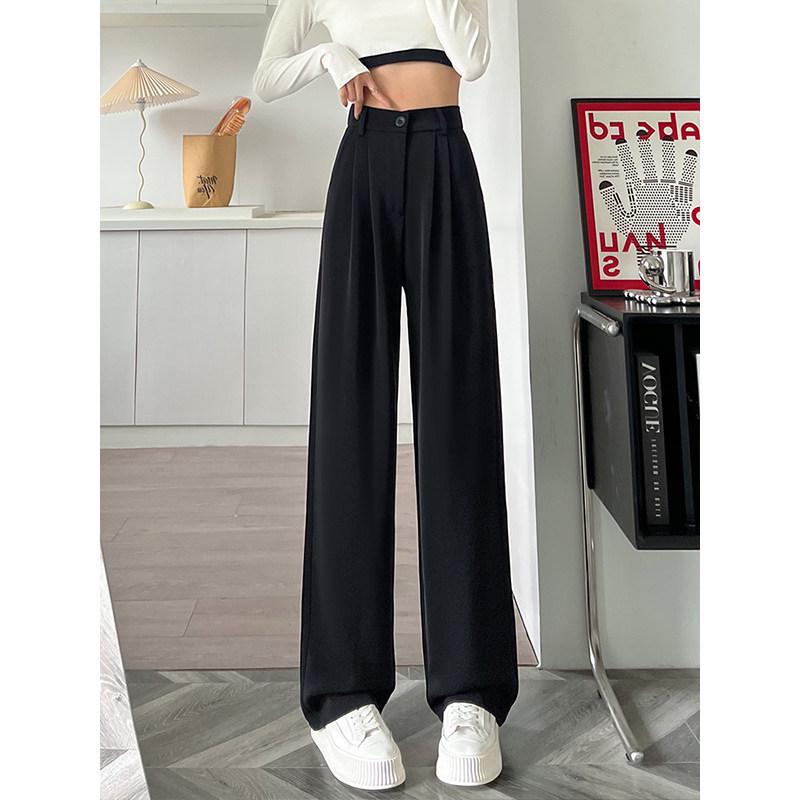 

Women s High-Waisted Black Suit Pants: 2026 Petite Wide-Leg, Straight Drape, Casual Style M: 95-108 lbs