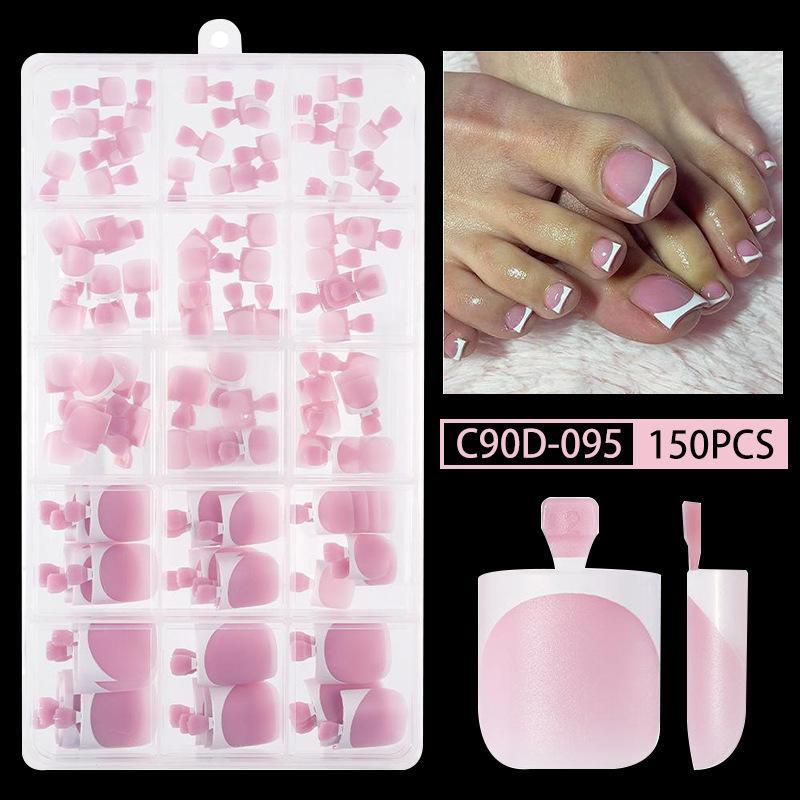 French Press On Toenail Set 120/150pcs Short Square Shiny Fake Toenails for Summer Foot Nail Art DIY Pedicure