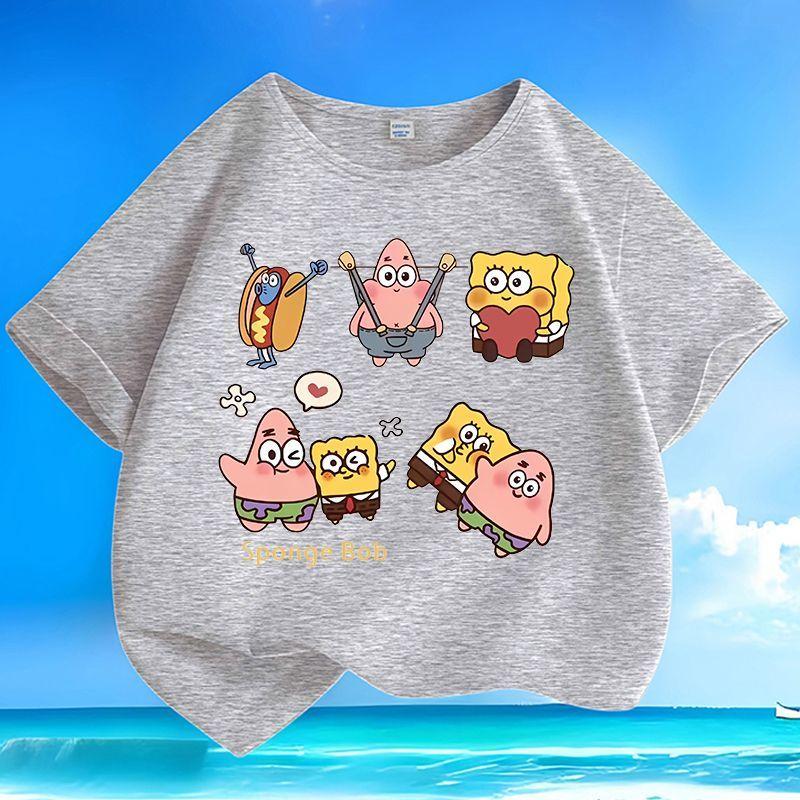 SpongeBob SquarePants Cute Funny Cartoon Graphic Art Men Women Tee Adults Children Boy Gril Top Kids Parent Child Cotton Tshirt