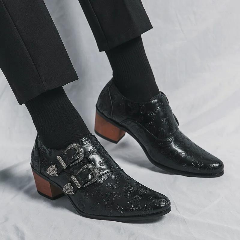 Men's Wedding Shoes Fashion Slim Fit Pointed High Heel Pullover Breathable Leather Shoes Classic Vintage Men's Dress Shoes