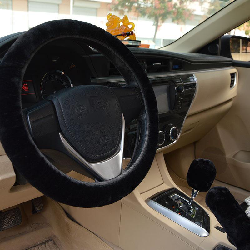 Auto Lenkradabdeckung Schutz Dekoration Warm Super Dick Plüsch Kragen Weich Schwarz Rosa Damen Mann
