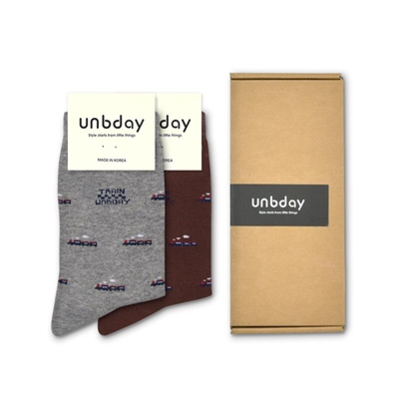 [2PACKS] Unisex Train Pattern Socks 2P SET brown