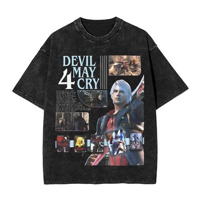 Devil May Cry  Dante Game Poster TShirt for Men Womne Clothing Trendy Washed Cotton T Shirt Summer Short Sleeve Tees Soft Tops