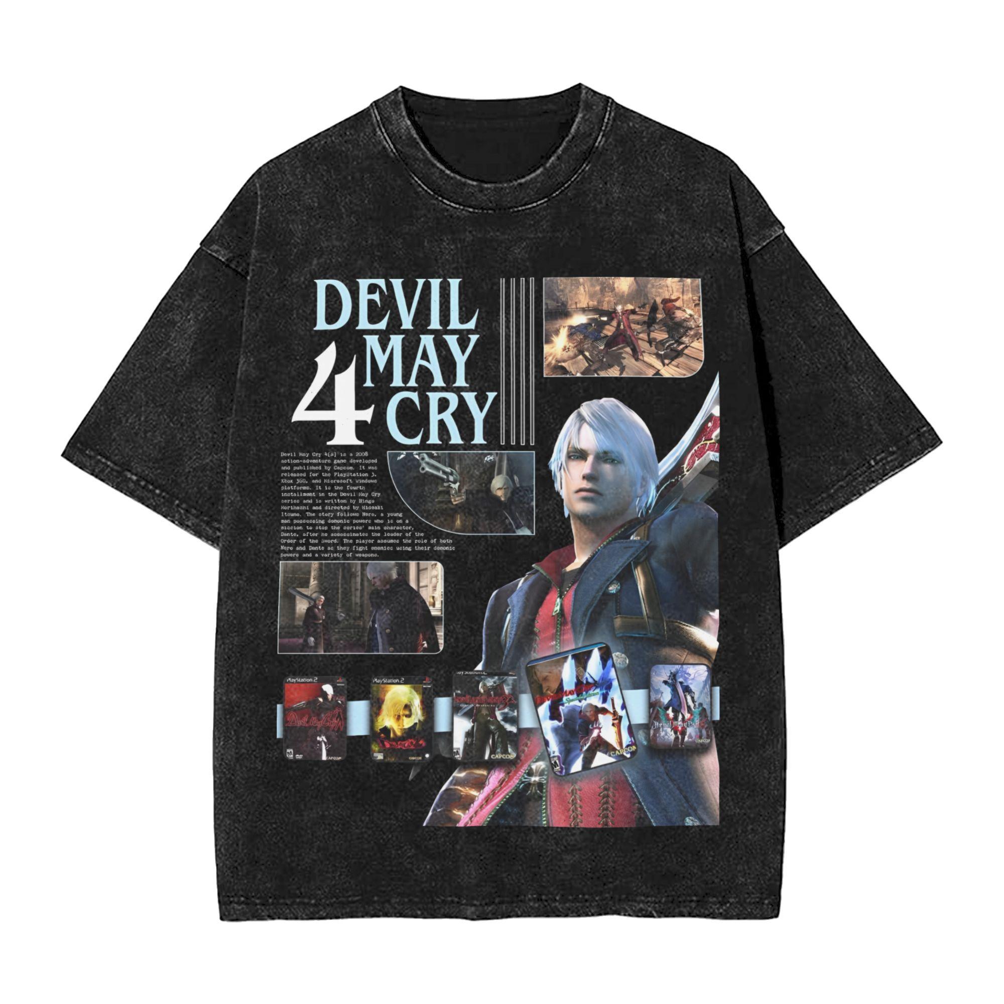

Devil May Cry Dante Game Poster TShirt for Men Womne Clothing Trendy Washed Cotton T Shirt Summer Short Sleeve Tees Soft Tops S
