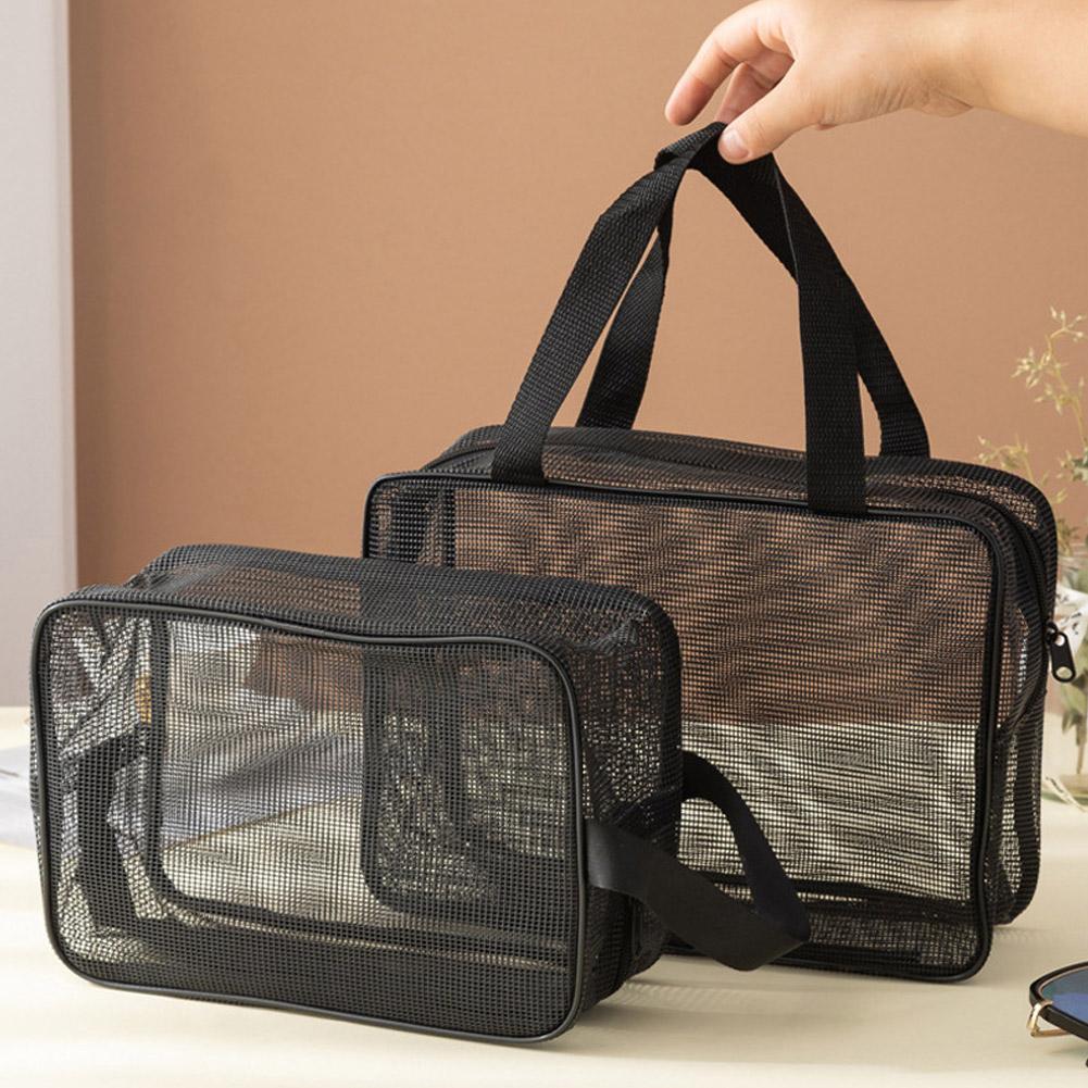 Black Mesh Shower Storage cosmetic bag Large-capacity Portable Travel Makeup Toiletry Organizer Bag Simple Handbag